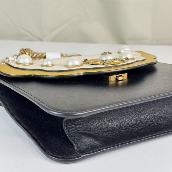 Gucci Black Leather Pearly Peony Chain Shoulder Bag - Picture 7 of 9